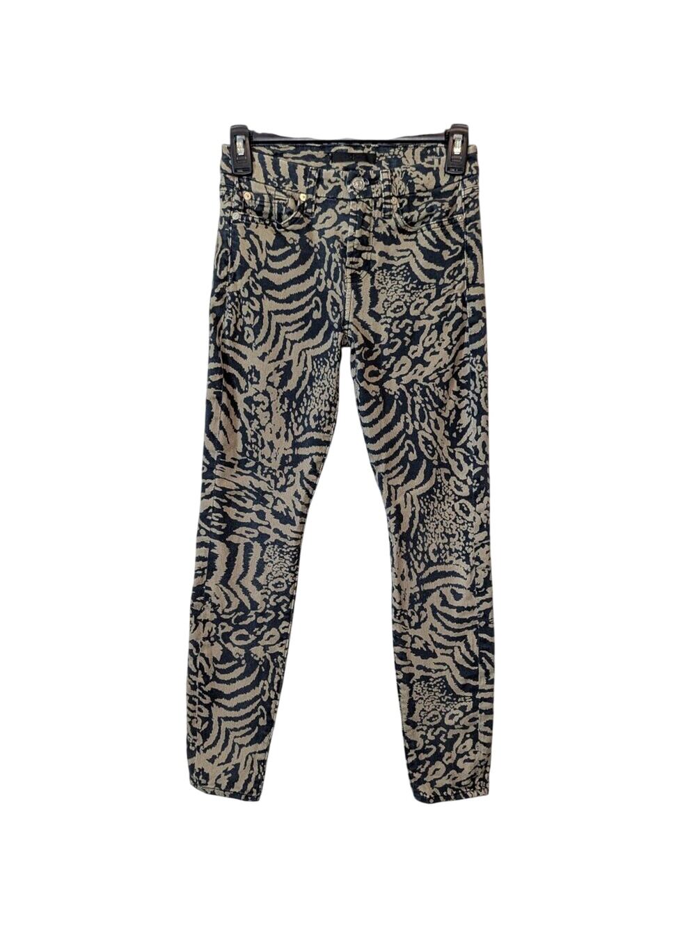 7 For All Mankind 7FAM The Ankle Skinny Jeans Royal Leopard Print Size 25